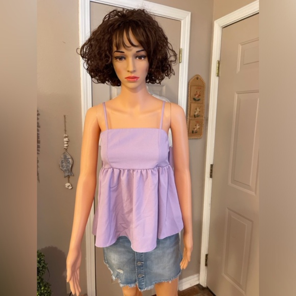 SHEIN lavender side zip spaghetti strap halter top with oversized bow on back. S